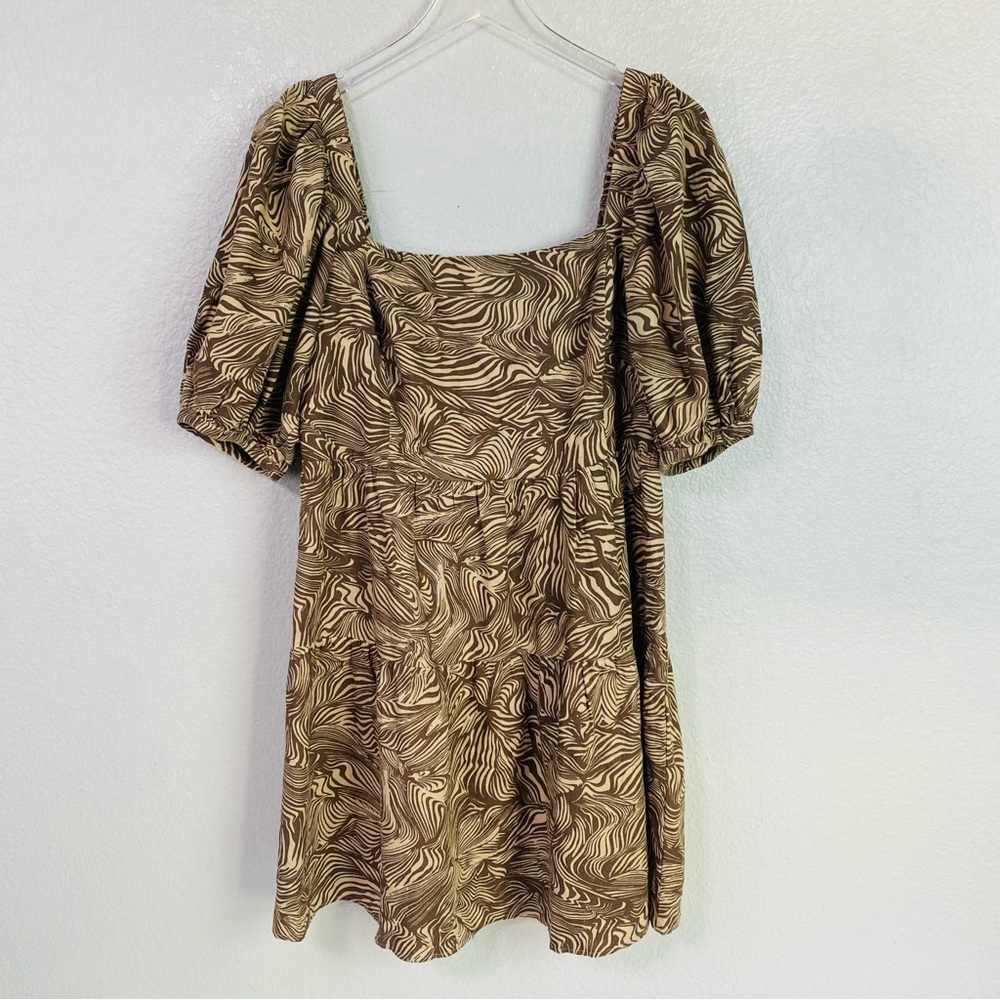 House Of Harlow 1969 Linen Puff Sleeve Smocked Babydoll Dress Size M